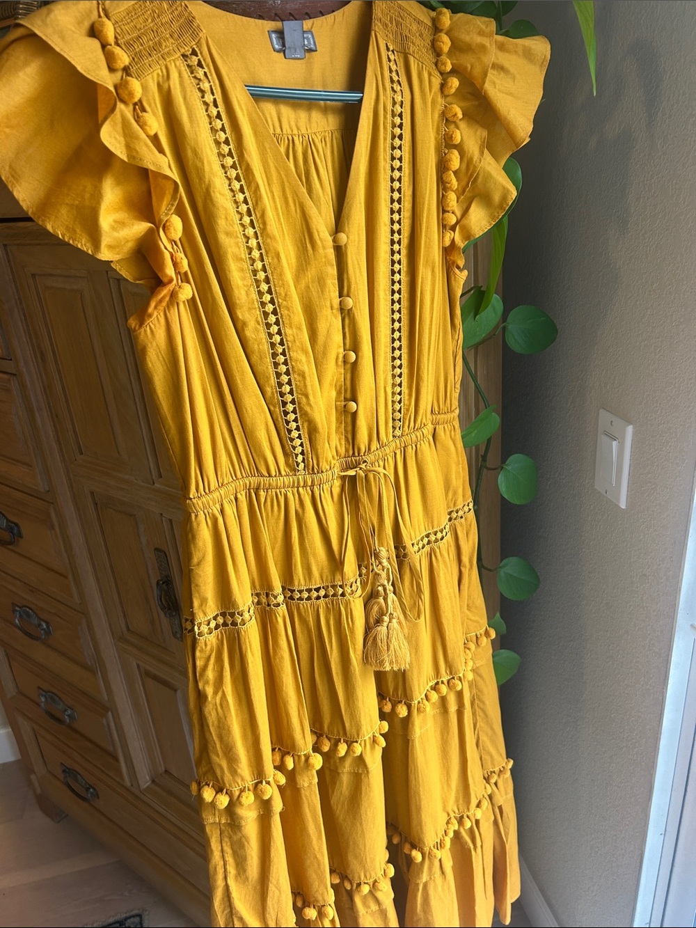 Point Sur Mustard Yellow Tiered Boho Midi Dress - Picture 2 of 9